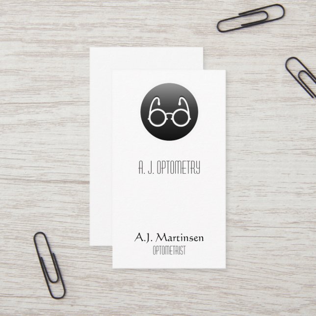 Eye Glasses on a Black Button Business Card (Front/Back In Situ)
