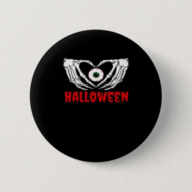 Eye Halloween - Skeleton Hands Heart 2 Inch Round Button (Front)