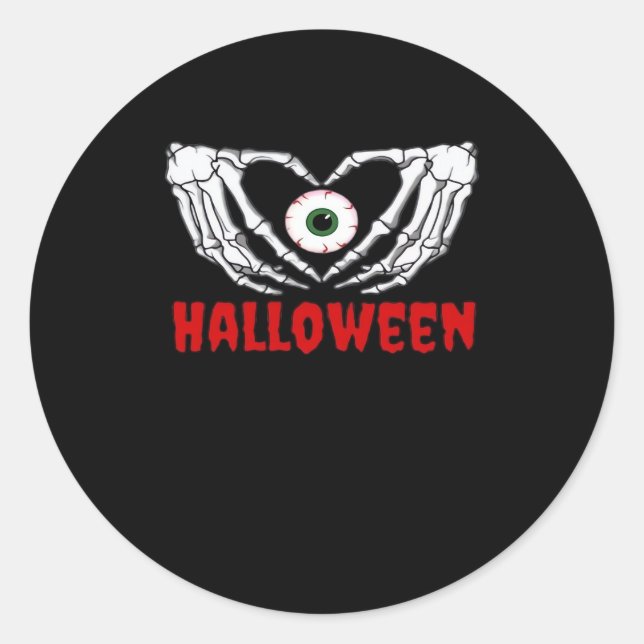 Eye Halloween - Skeleton Hands Heart Classic Round Sticker (Front)