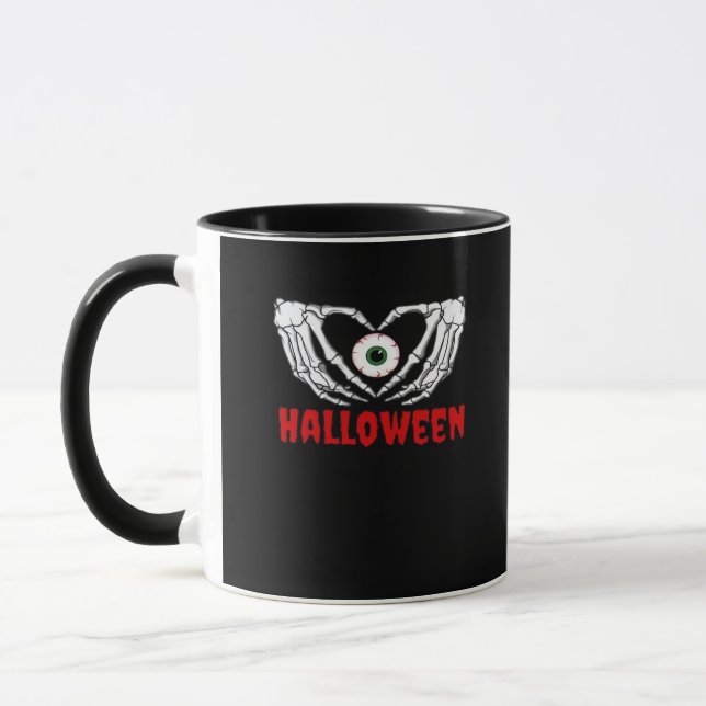 Eye Halloween - Skeleton Hands Heart Mug (Left)