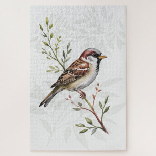 Eye is on the Sparrow Wild Bird on Olive Branch Jigsaw Puzzle