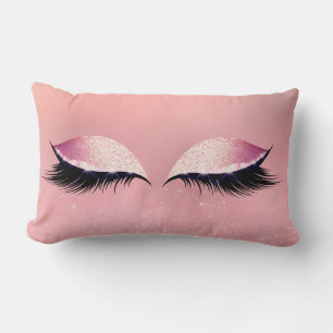 Eye Lashes Glitter Glam MakeUp Blush Glitter Dream Lumbar Pillow