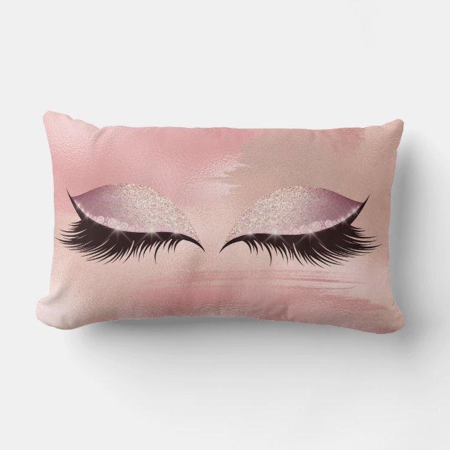 Eye Lashes Glitter Glam MakeUp Blush Stokes Glam Lumbar Pillow (Front)
