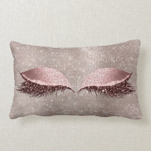 Eye Lashes Glitter Pink Glam MakeUp Blush Sequin Lumbar Pillow