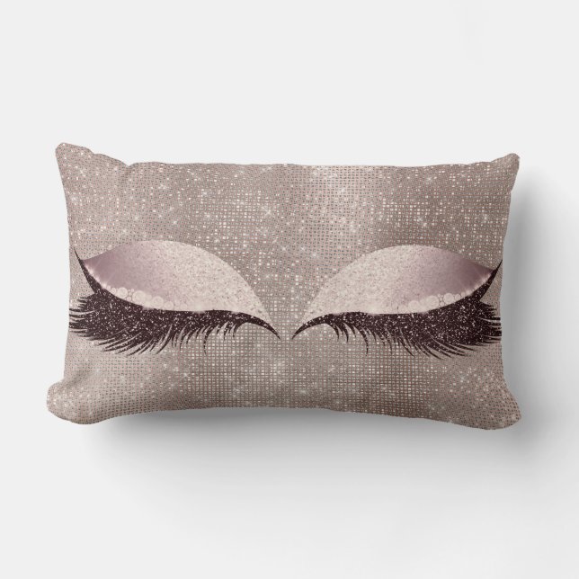 Eye Lashes Glitter Sleep Glam MakeUp Blush Sequin Lumbar Pillow (Front)