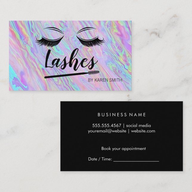 Eye Lashes | Make Up | Iridescent Appointment Card (Front/Back)