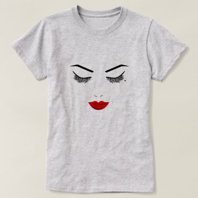Eye Mole Beauty Face Lashes & Red Lips Makeup T-Shirt (Design Front)