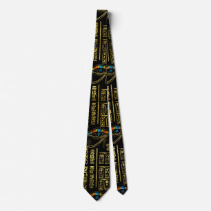 Eye of Horus and Egyptian hieroglyphs pattern Tie