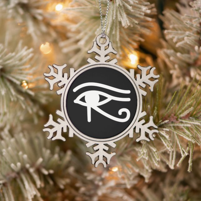 Eye of Horus Egyptian Snowflake Pewter Christmas Ornament (Tree)