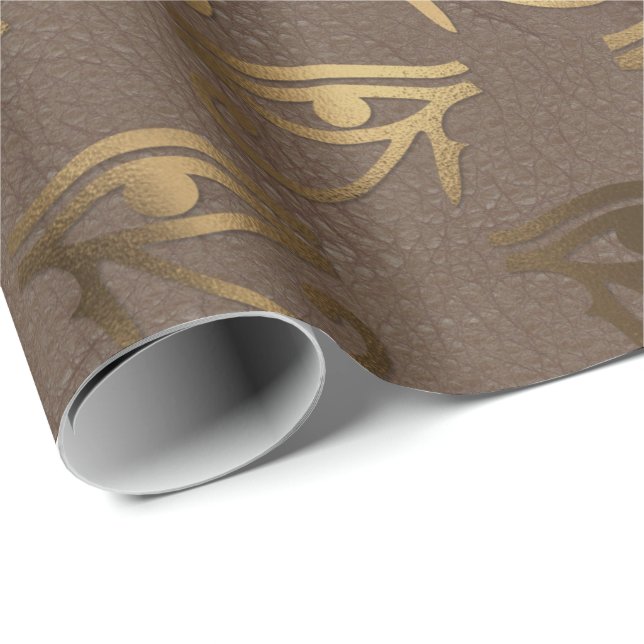 Eye of Horus Gold Egyptian Hieroglyphics Bronze Wrapping Paper (Roll Corner)