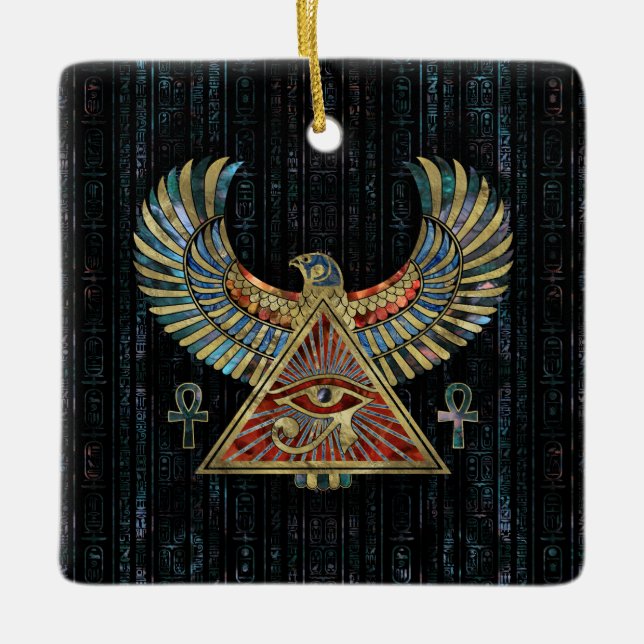 Eye of Horus - Wadjet  Gemstone and Gold Ceramic Ornament (Front)