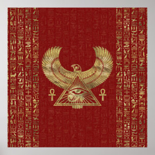 Eye of Horus - Wadjet Gold on Red Leather Poster