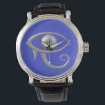 Eye of Ra silver on blue watch<br><div class="desc">Simple,  stylized Eye of Ra design in silver metallic on blue.</div>