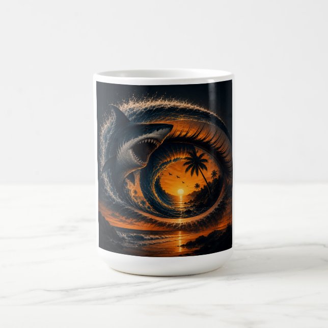 Eye of the Wave – Surreal Shark Sunset Coffee Mug (Center)