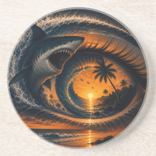 Eye of the Wave – Surreal Shark Sunset Throw Pillo Coaster