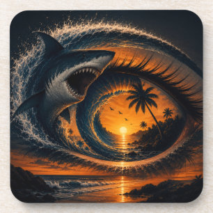 Eye of the Wave – Surreal Shark Sunset Throw Pillo Coaster