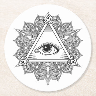 Eye Pyramid Symbol Doodle Round Paper Coaster
