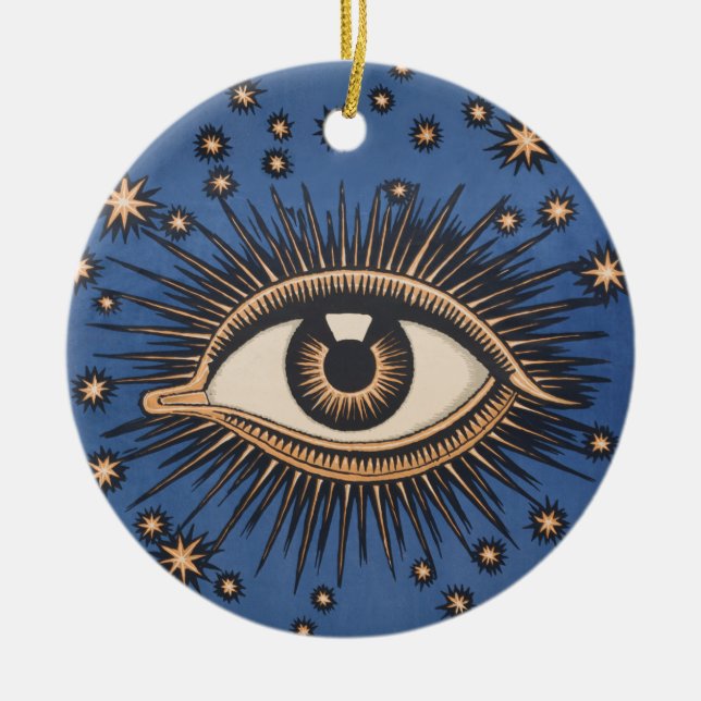 Eye Stars Moon Celestial Nouveau Ceramic Ornament (Front)