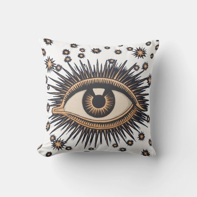 Eye Stars Moon Celestial Nouveau Throw Pillow (Front)