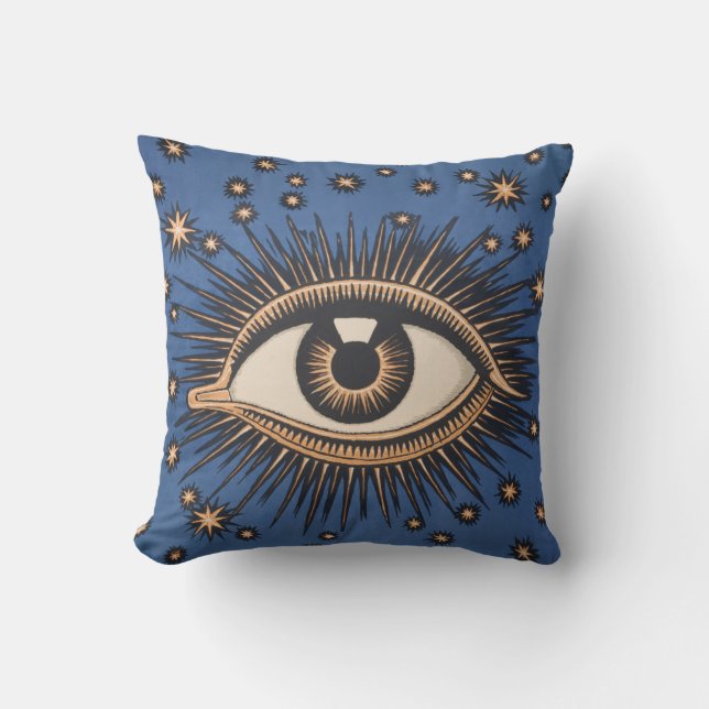 Eye Stars Moon Celestial Nouveau Throw Pillow (Front)