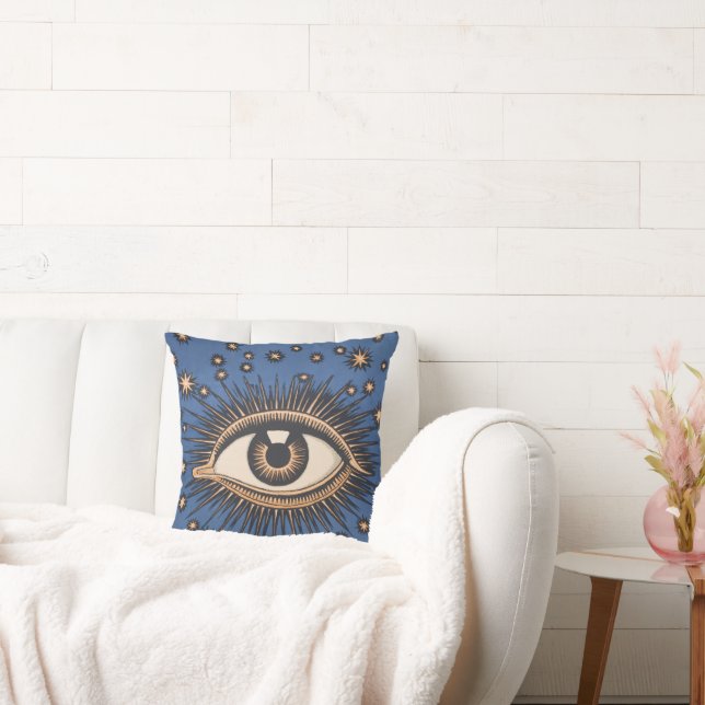 Eye Stars Moon Celestial Nouveau Throw Pillow (Couch)