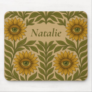 Eye Sunflower Vintage Floral Custom Name Mousepad