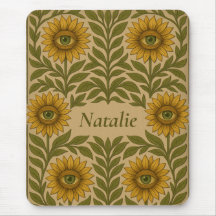 Eye Sunflower Vintage Floral Custom Name Mousepad