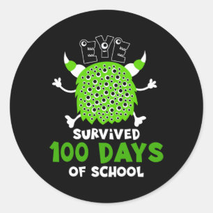 Eye Survived 100 Days Fun Cute Monster 100 Days Of Classic Round Sticker