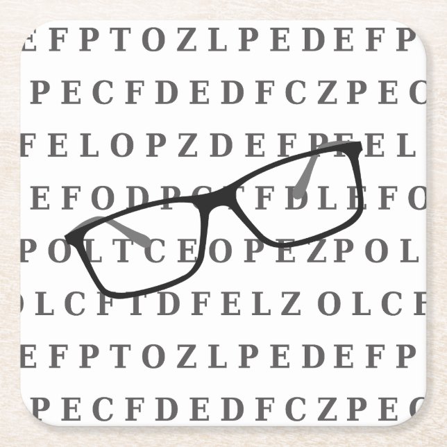 Eye Test Chart and Specs Fun Optician Square Paper Coaster (Front)
