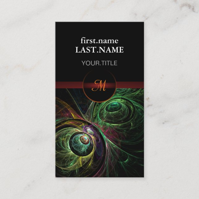 Eye to Eye Modern Fractal Green Gold Abstract Art  Business Card (Front)