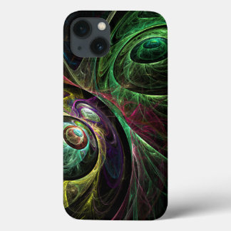 Eye to Eye Modern Fractal Green Gold Abstract Art iPhone 13 Case