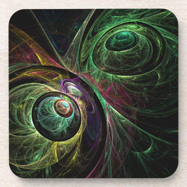 Eye to Eye Modern Fractal Green Gold Abstract Art  Coaster (Front)