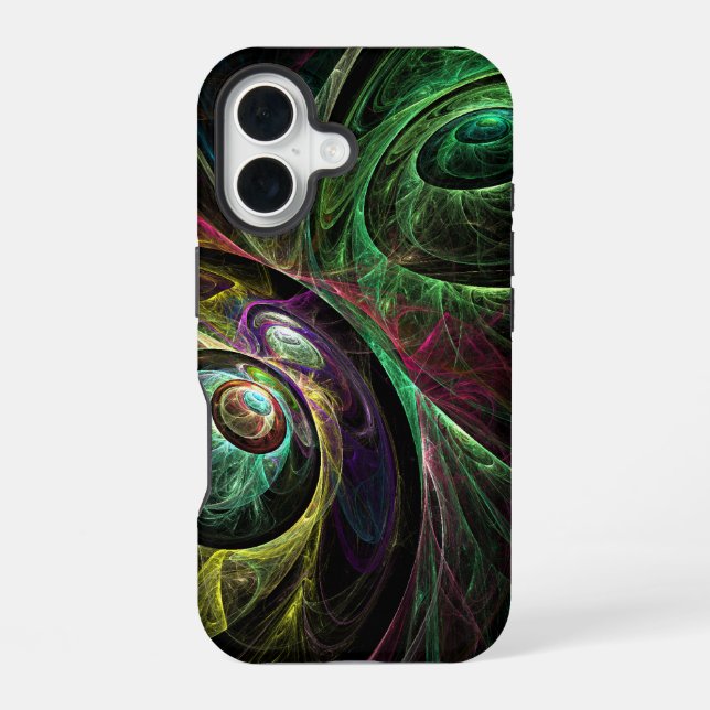 Eye to Eye Modern Fractal Green Gold Abstract Art  iPhone 16 Case (Back)