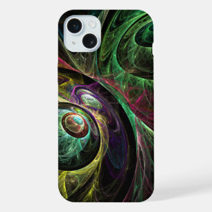 Eye to Eye Modern Fractal Green Gold Abstract Art  iPhone 15 Plus Case