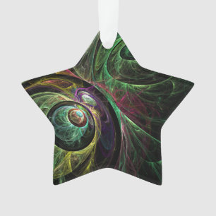 Eye to Eye Modern Fractal Green Gold Abstract Art  Ornament