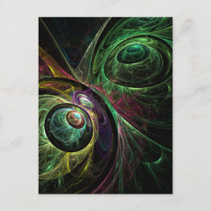 Eye to Eye Modern Fractal Green Gold Abstract Art  Postcard