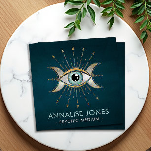Eye - Triple Moon - Gemstone and gold Square Busin Square Business Card