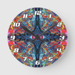 Eye Twisted and Trippy Painting blue with numbers Round Clock