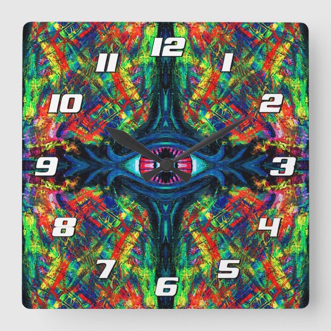 Eye Twisted and Trippy Painting with Numbers Square Wall Clock (Front)