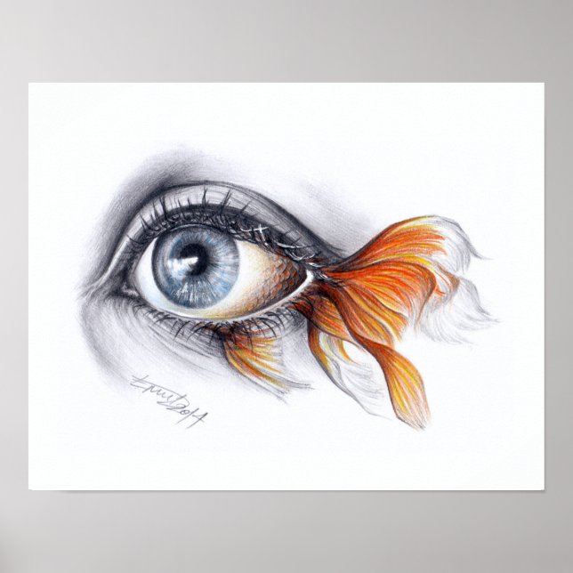 Eye with fish tail Surreal art Poster print (Front)