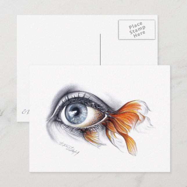 Eye with fish tail Surreal drawing art Postcard (Front/Back)