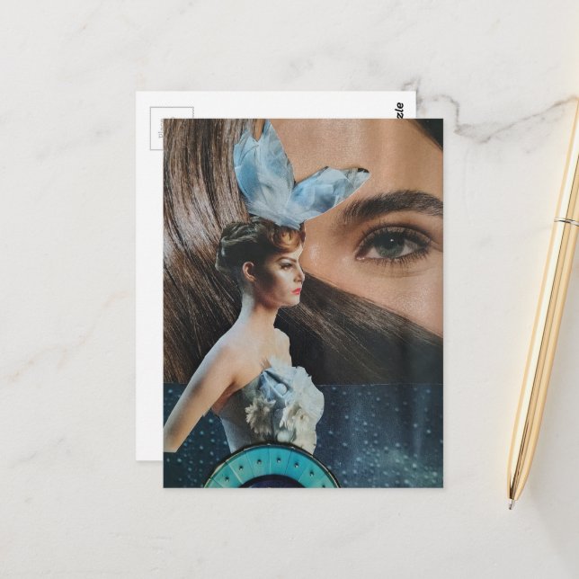 Eyeball and a Doll surreal collage art Postcard (Front/Back In Situ)