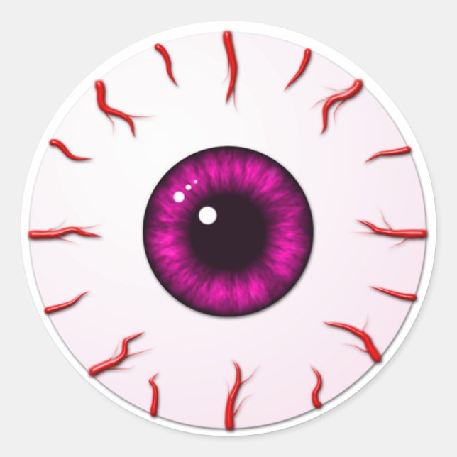 Eyeball with Pink Iris and Red Veins Classic Round Sticker (Front)