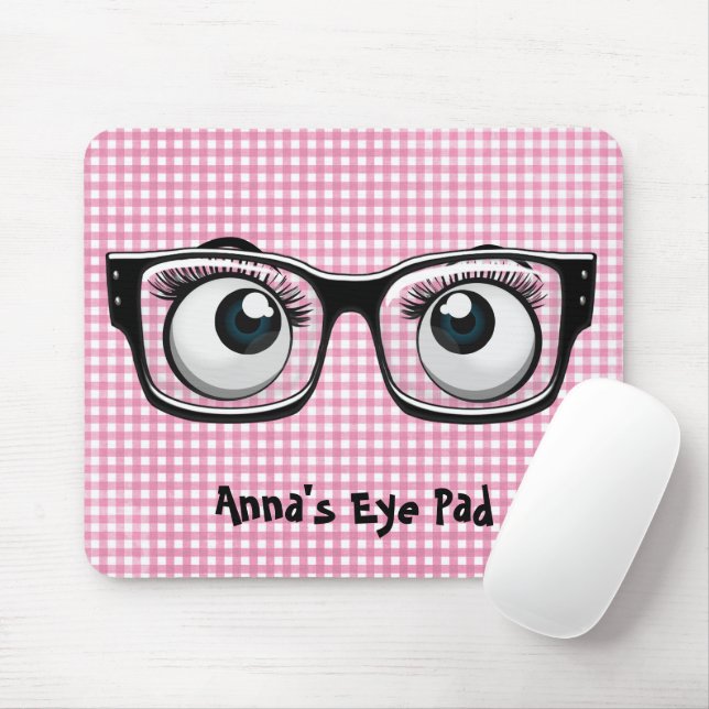 Eyeballs and Glasses on Gingham Mouse Pad (With Mouse)