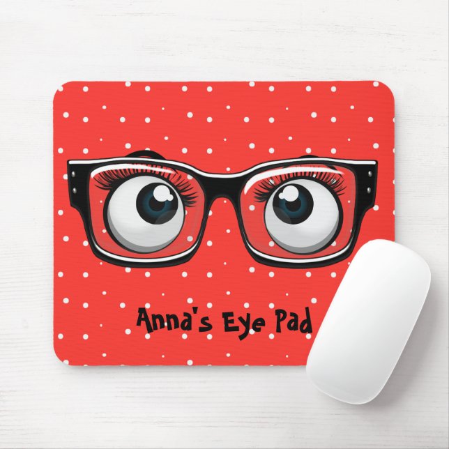 Eyeballs and Glasses on Polka Dots Mouse Pad (With Mouse)