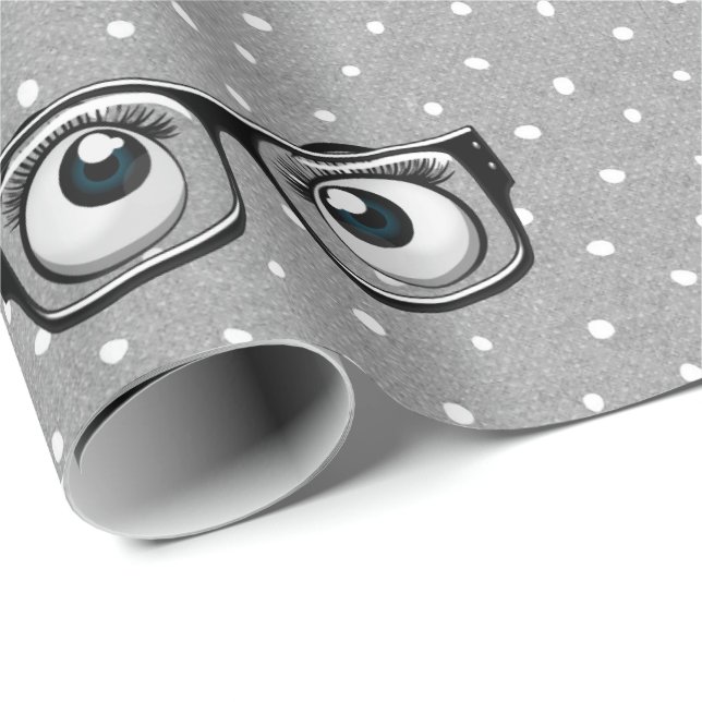 Eyeballs and Glasses on Polka Dots Wrapping Paper (Roll Corner)