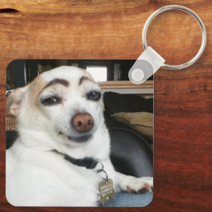 Eyebrow Dog Meme Double Sided Keychain