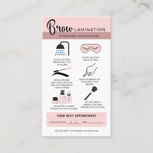 Eyebrow Lamination Aftercare Instructions Business Card (Front)