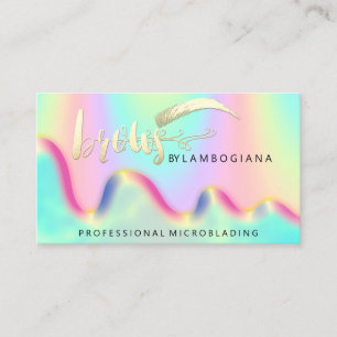 Eyebrow Logo Microblading Holograph QR Rainbow Business Card