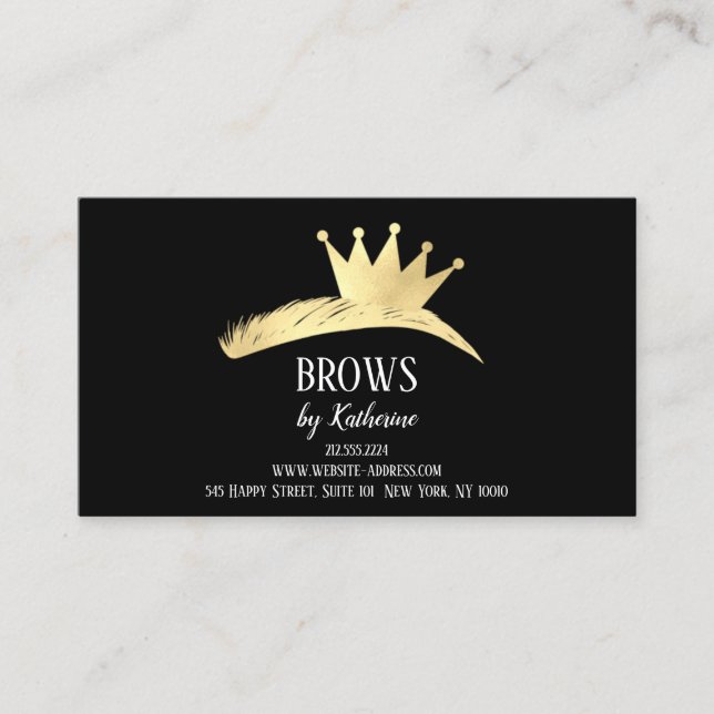 Eyebrow Micorblading Aftercare Gold Crown Business Card (Front)
